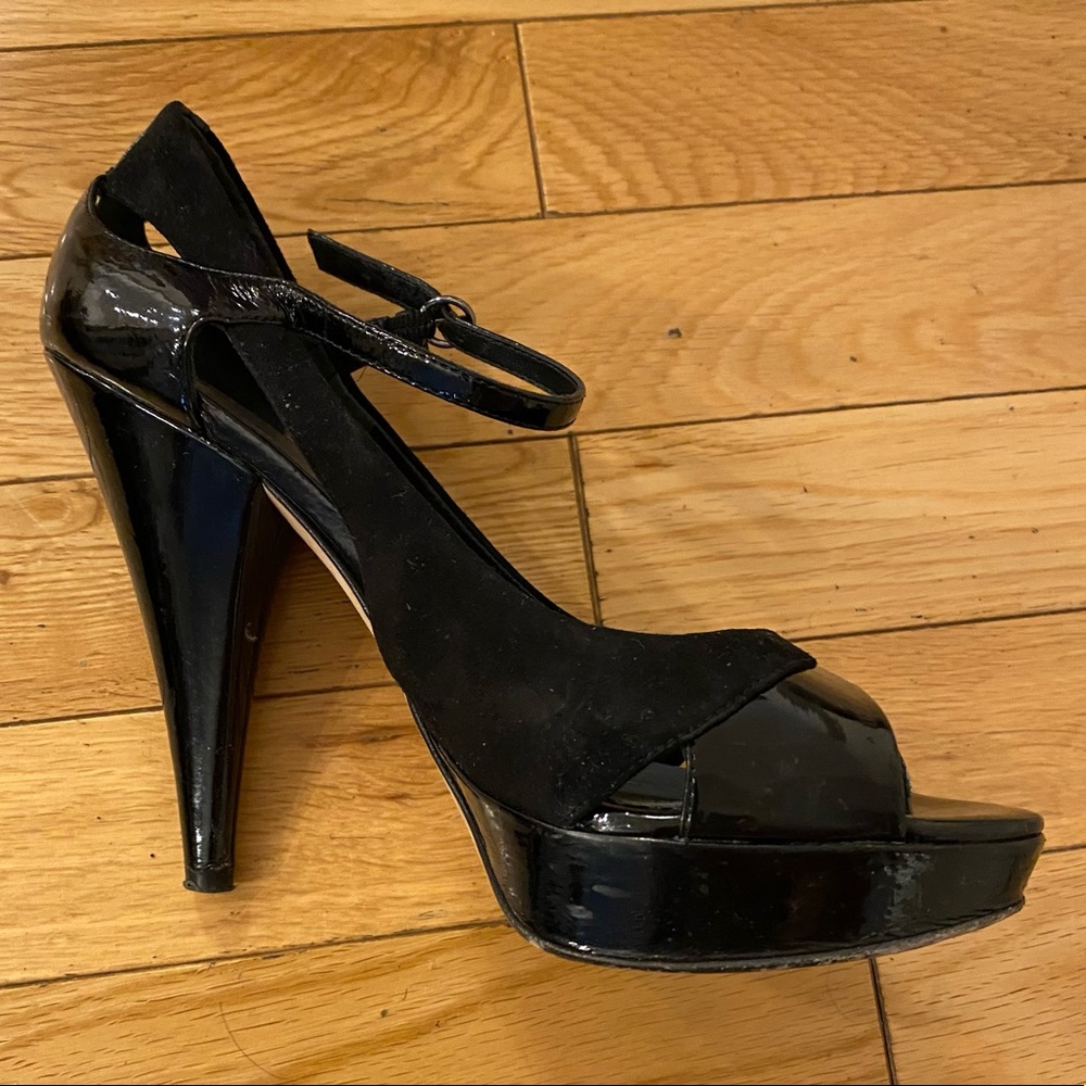 Via Spiga Patent Open Toe Strap Heels Black Size 6.5
